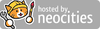 A website button with Penelope the cat, the mascot of Neocities, and the text 'hosted by neocities'